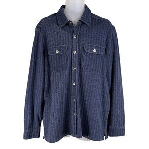 Tommy Bahama Weekend Hideaway Men L Snap Blue Herringbone Shacket Timeless Shirt